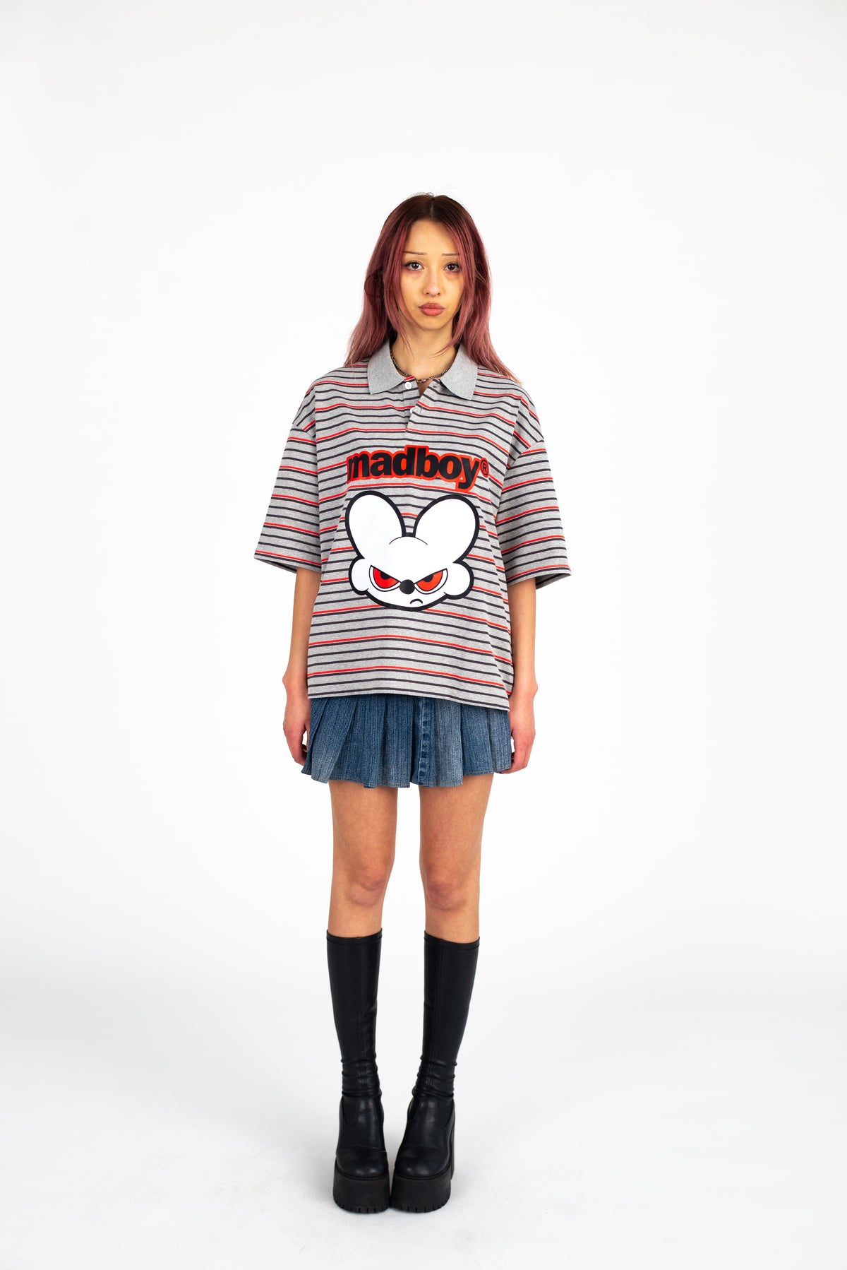 MADBOY® Striped Red & Grey Polo