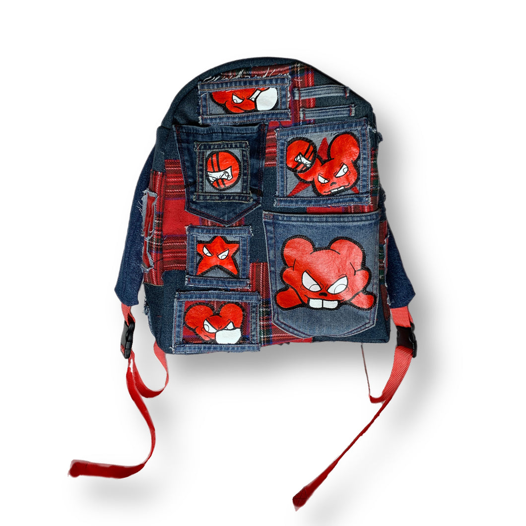 Red Denim Backpack