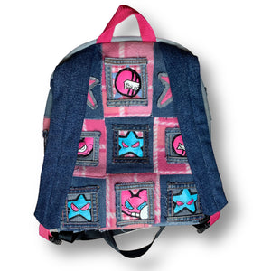 Pink & Blue Denim Backpack