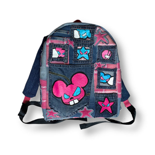 Patched Pink Denim Backpack