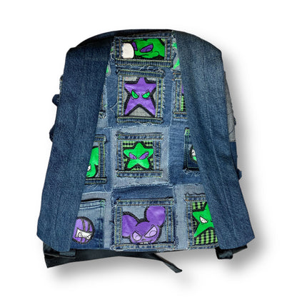 Patched Green Denim Backpack